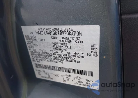 2010 Mazda Tribute I Sport из США, поврежденный, VIN 4F2CY0C73AKM07055